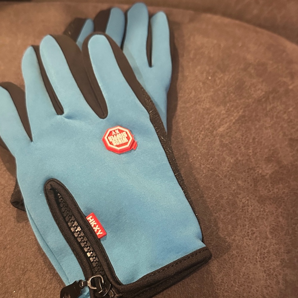 Blue Insulated Gloves with Zipper by HKXY